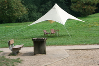 Camping-Freizeit-Sonnensegel (4) Pyramide 4 x 4 m - sandfarben als Sonnenschutz und Regenschutz fr die ganze Familie oder als Partyzelt im Garten