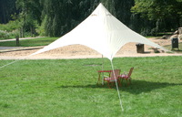 Camping-Freizeit-Sonnensegel (4) Pyramide 4 x 4 m - sandfarben als Sonnenschutz und Regenschutz fr die ganze Familie oder als Partyzelt im Garten